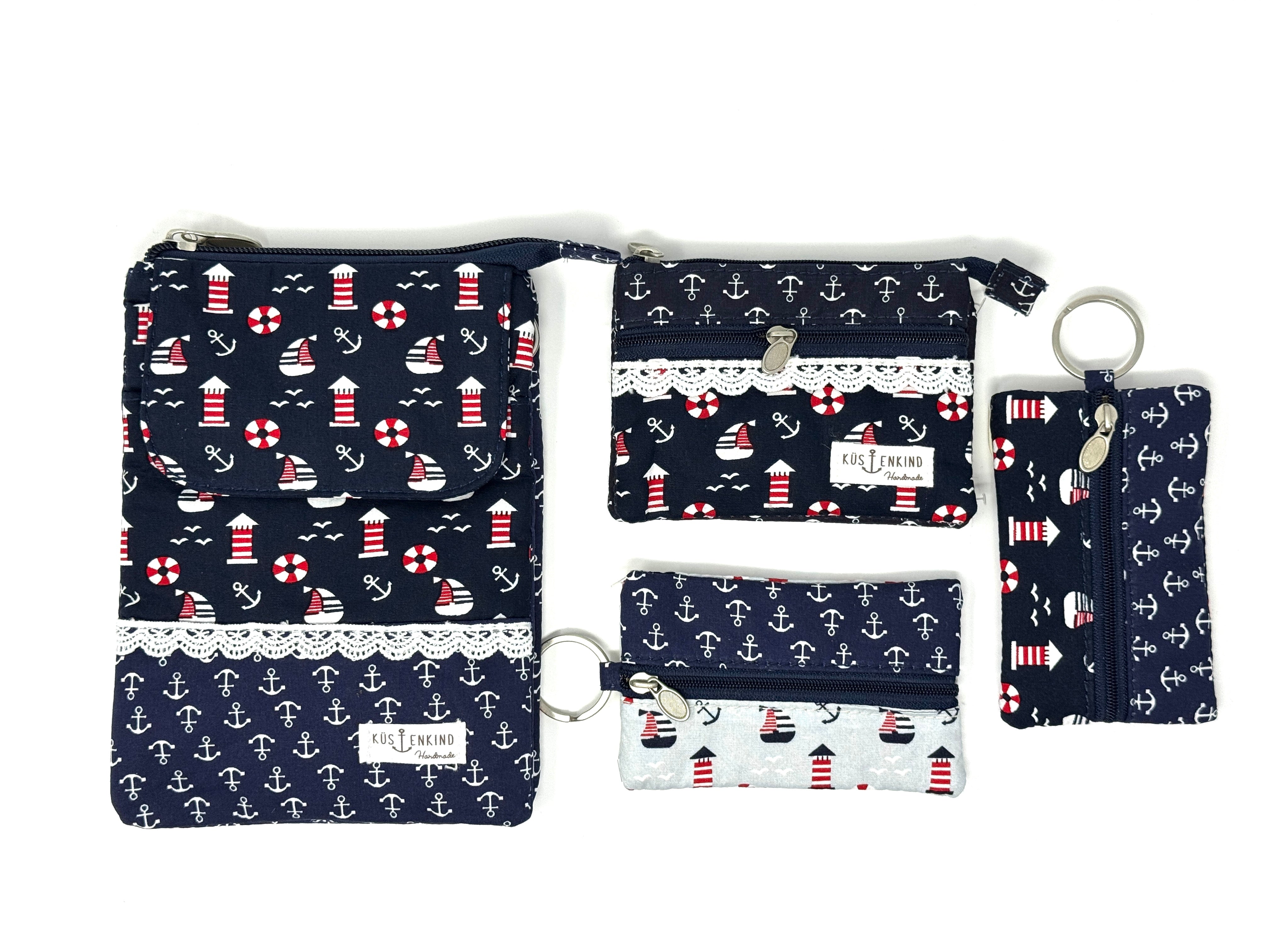 Patchwork Taschen Set mit Anker- und Leuchtturm-Motiv im maritimen Design – Küstenkind